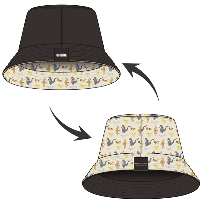 リバーシブルハット　黒　ベージュ総柄