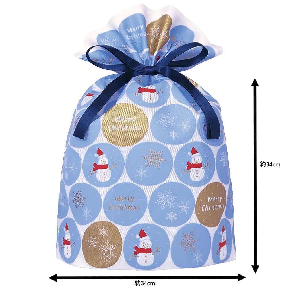 クリスマス ラッピング袋 不織布 スノーボール／ライトブルーL