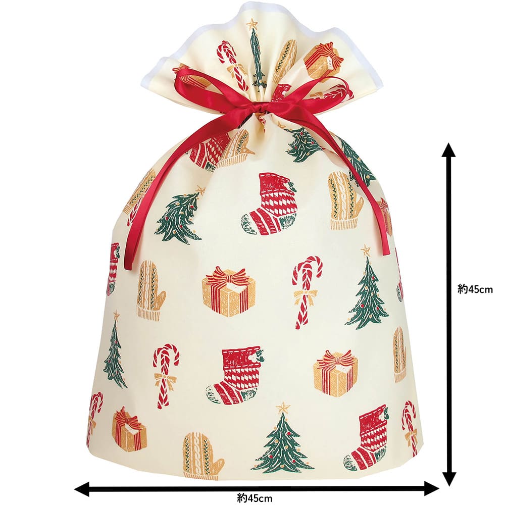 クリスマス ラッピング袋 不織布 ハッピークリスマスLL
