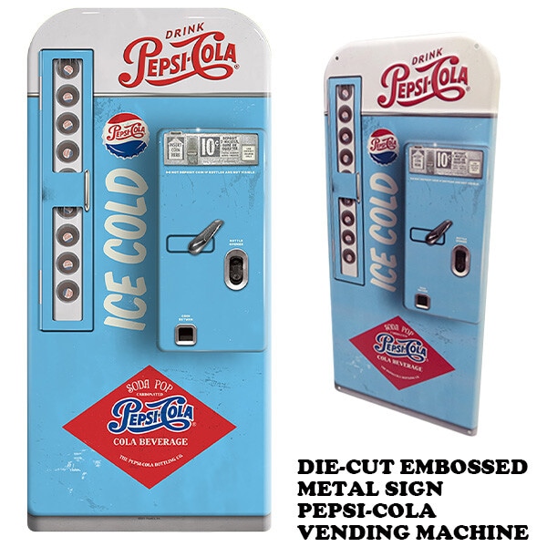 ダイカットエンボスメタルサイン PEPSI‐COLA VENDING MACHINE【ペプシ ブリキ看板】